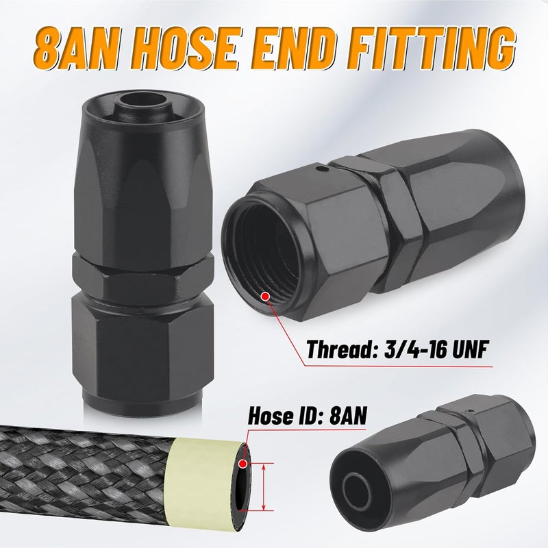 KOOTANS 5pcs 8AN Hose End Fitting Straight Swivel Fuel Line Fittings Black Aluminum 8AN Fittings for CPE Braided Fuel Hose - Image 2